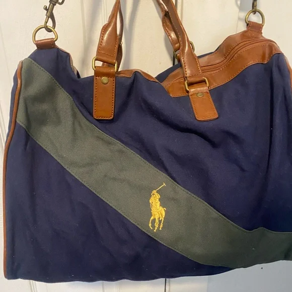 Vintage Ralph Lauren Navy and Brown Canvas Travel Tote - Picture 2 of 8